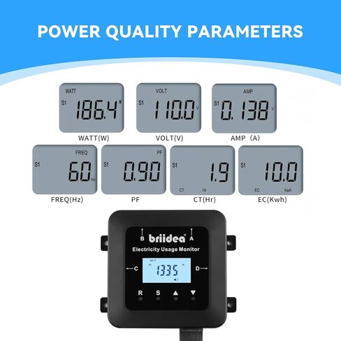 briidea Electricity Usage Monitor, 4-Outlet Power Consumption Watt Voltage Amp Meter Tester, Real-Time Energy Analyzer with Backlit LCD, Overload Alerts, Memory Function for Home Appliances in Saudi Arabia
