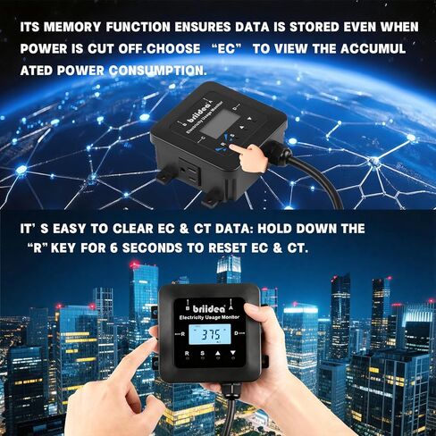 briidea Electricity Usage Monitor, 4-Outlet Power Consumption Watt Voltage Amp Meter Tester, Real-Time Energy Analyzer with Backlit LCD, Overload Alerts, Memory Function for Home Appliances in Saudi Arabia