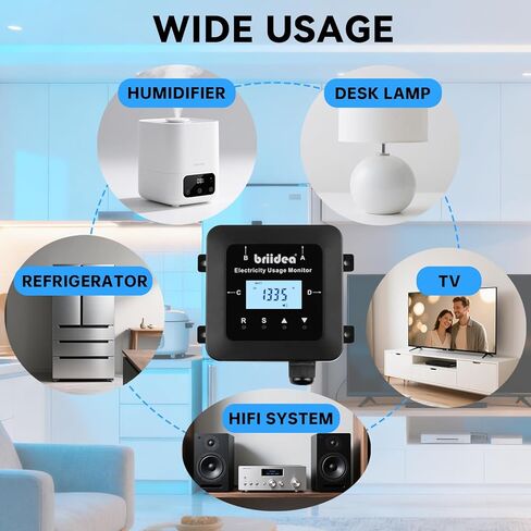 briidea Electricity Usage Monitor, 4-Outlet Power Consumption Watt Voltage Amp Meter Tester, Real-Time Energy Analyzer with Backlit LCD, Overload Alerts, Memory Function for Home Appliances in Saudi Arabia