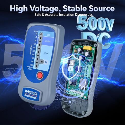 M500 Megohmmeter، جهاز اختبار العزل الرقمي 500 فولت حتى 1000 Megohmmeter، متوافق مع SUPCO M500 Megohmmeter، Megger الاحترافي لضواغط HVAC والمحركات والأنظمة الكهربائية المنزلية in Saudi Arabia