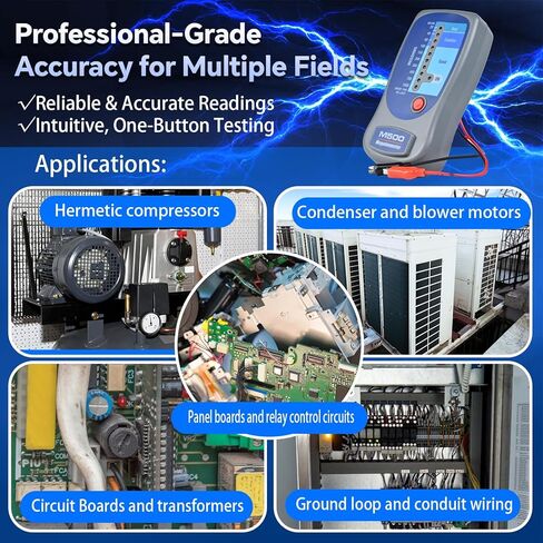 M500 Megohmmeter، جهاز اختبار العزل الرقمي 500 فولت حتى 1000 Megohmmeter، متوافق مع SUPCO M500 Megohmmeter، Megger الاحترافي لضواغط HVAC والمحركات والأنظمة الكهربائية المنزلية in Saudi Arabia