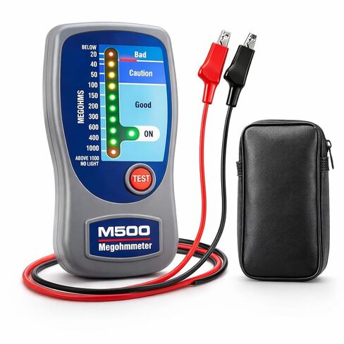 جهاز اختبار العزل M500، جهاز اختبار مقاومة العزل الرقمي 500 فولت حتى 1000 ميجا أوم، ضاغط ومحرك HVAC، يعمل بالبطارية، يتضمن حقيبة حمل ناعمة in Saudi Arabia