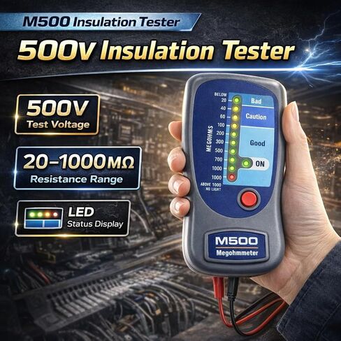 جهاز اختبار العزل M500، جهاز اختبار مقاومة العزل الرقمي 500 فولت حتى 1000 ميجا أوم، ضاغط ومحرك HVAC، يعمل بالبطارية، يتضمن حقيبة حمل ناعمة in Saudi Arabia