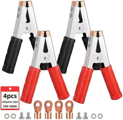 4-Pack Large Size Insulated Alligator Clips Electrical, 500A Spring Loaded Battery Charger Clamps for Car/Truck Battery & Industrial Electric Testing (Black and Red) in Kuwait