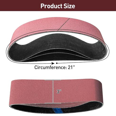 12 Pcs 3" x 21" Sanding Belts for Belt Sander, Assorted Grits (3 Each of 80 120 150 240), Aluminum Oxide Sanding Belts for Woodworking Metal Polishing Knife Sharpening in Kuwait