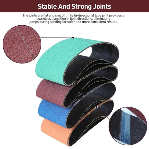 12 Pcs 3" x 21" Sanding Belts for Belt Sander, Assorted Grits (3 Each of 80 120 150 240), Aluminum Oxide Sanding Belts for Woodworking Metal Polishing Knife Sharpening in Kuwait