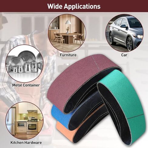 12 Pcs 3" x 21" Sanding Belts for Belt Sander, Assorted Grits (3 Each of 80 120 150 240), Aluminum Oxide Sanding Belts for Woodworking Metal Polishing Knife Sharpening in Kuwait