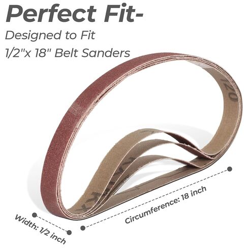 1/2 x 18 Inch Sanding Belts, 20 Pack, 4 Each of 60/80/120/180/240 Grits, Premium Aluminum Oxide Air Belt Sander Belts Assorted for Woodworking, Metal Working and Rust Removal in Kuwait