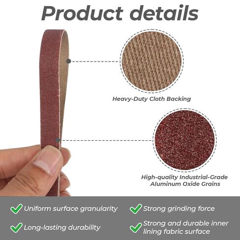 1/2 x 18 Inch Sanding Belts, 20 Pack, 4 Each of 60/80/120/180/240 Grits, Premium Aluminum Oxide Air Belt Sander Belts Assorted for Woodworking, Metal Working and Rust Removal in Kuwait