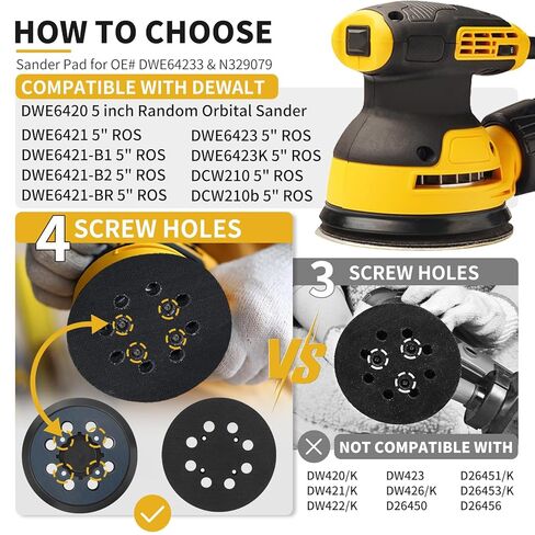 Sander Pad Replacement for Dewalt, 2 Pack 5" 8 Hole Hook and Loop Orbital Sander Pad Compatible with DeWalt DWE6421 6421K DWE6423 6423K DCW210B Random Orbital Sanders (4 Screw Holes) in Kuwait