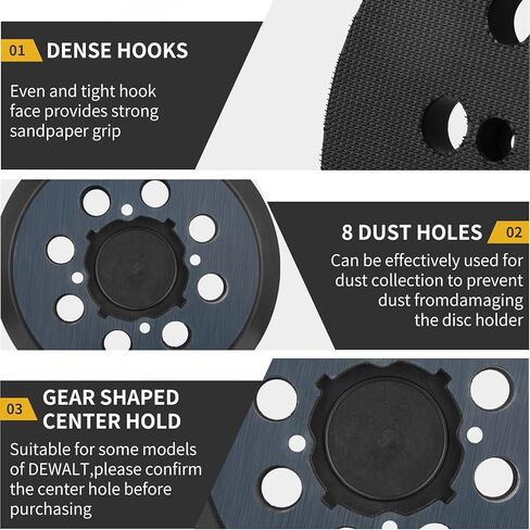 Sander Pad Replacement for Dewalt, 2 Pack 5" 8 Hole Hook and Loop Orbital Sander Pad Compatible with DeWalt DWE6421 6421K DWE6423 6423K DCW210B Random Orbital Sanders (4 Screw Holes) in Kuwait