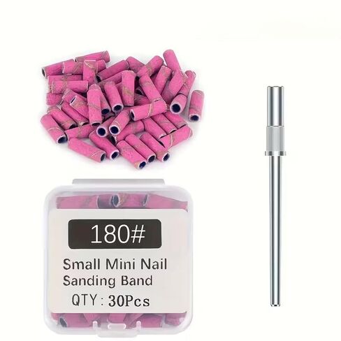 30Pcs 240 Grit Mini Nail Sanding Bands with 1Pc Mandrel - White Professional Nail Drill Sanding Bands for Cuticle & Nail Art, Nail File Sanding Band for Salon & DIY Manicure, Nail Drill Accessories in Kuwait