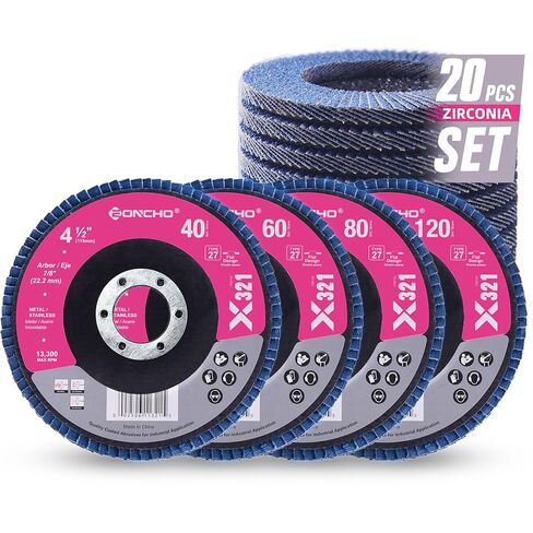 Flap Discs 4 1/2 for Angle Grinder,40 Grit Type 27 Zirconia Abrasive Grinding Wheel,7/8" Flap Sanding Disc for Metal, Wood, Stainless Steel Finishing (12 Pack) in Kuwait