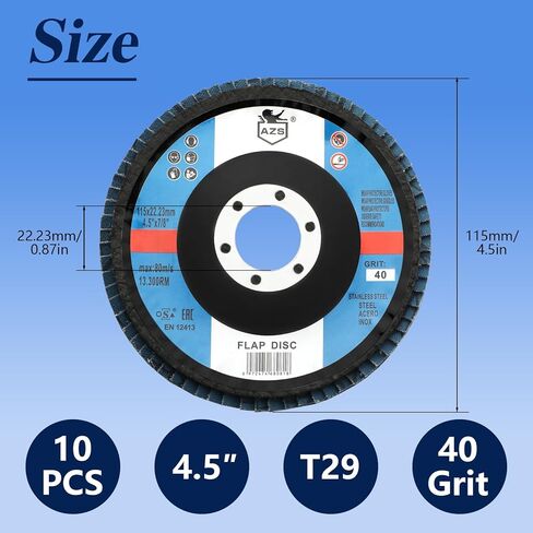10 Pack Flap Discs 4 1/2 for Angle Grinder, 7/8" Grinding Wheel 40 Grit, Type 29 Zirconia Grinding Disc for Wood Metal Sanding in Kuwait