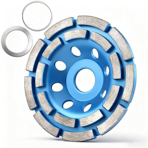 عجلة طحن خرسانية ماسية مقاس 4-1/2 بوصة، قرص كأس عالي التحمل بصف مزدوج مع محولات أربور 7/8 بوصة إلى 5/8 بوصة - إزالة سريعة للمواد لطاحونة الزوايا على الأسمنت والحجر والجرانيت والبناء (أزرق) in Kuwait