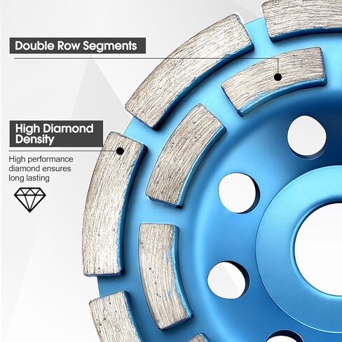 عجلة طحن خرسانية ماسية مقاس 4-1/2 بوصة، قرص كأس عالي التحمل بصف مزدوج مع محولات أربور 7/8 بوصة إلى 5/8 بوصة - إزالة سريعة للمواد لطاحونة الزوايا على الأسمنت والحجر والجرانيت والبناء (أزرق) in Kuwait