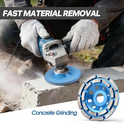 عجلة طحن خرسانية ماسية مقاس 4-1/2 بوصة، قرص كأس عالي التحمل بصف مزدوج مع محولات أربور 7/8 بوصة إلى 5/8 بوصة - إزالة سريعة للمواد لطاحونة الزوايا على الأسمنت والحجر والجرانيت والبناء (أزرق) in Kuwait