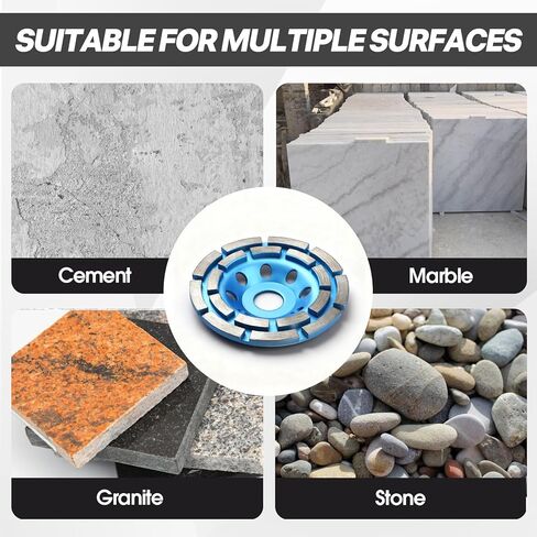 عجلة طحن خرسانية ماسية مقاس 4-1/2 بوصة، قرص كأس عالي التحمل بصف مزدوج مع محولات أربور 7/8 بوصة إلى 5/8 بوصة - إزالة سريعة للمواد لطاحونة الزوايا على الأسمنت والحجر والجرانيت والبناء (أزرق) in Kuwait