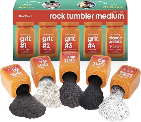 Dan&Darci Rock Tumbler Grit Refill Kit - 3.5 Pounds Grits Media + Poly Plastic Pellets - Rocks Polishing Refills for Any Brand Tumblers - Polish Tumbling Supplies Set - Stone Polisher in Saudi Arabia