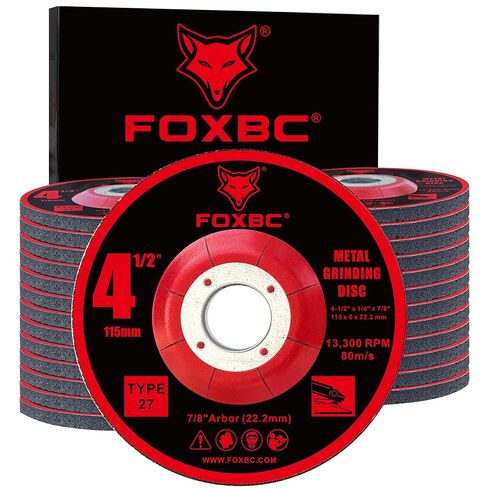 عجلات طحن FOXBC مقاس 4-1/2 بوصة لمطحنة الزوايا، قرص طحن أكسيد الألومنيوم للمعادن والفولاذ المقاوم للصدأ، النوع 27، مركز منخفض 4-1/2 بوصة × 1/4 بوصة × 7/8 بوصة - 25 عبوة in Saudi Arabia