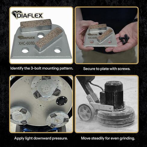 أداة طحن بقضيب مزدوج من Diaflex، (XHC) 60/80 حبيبة فائقة النعومة، شبه منحرف سريع التغيير لإعداد الأرضية الخرسانية، متوافقة مع Lavina وEDCO & Bartell Global، عبوة من 3 قطع in Saudi Arabia