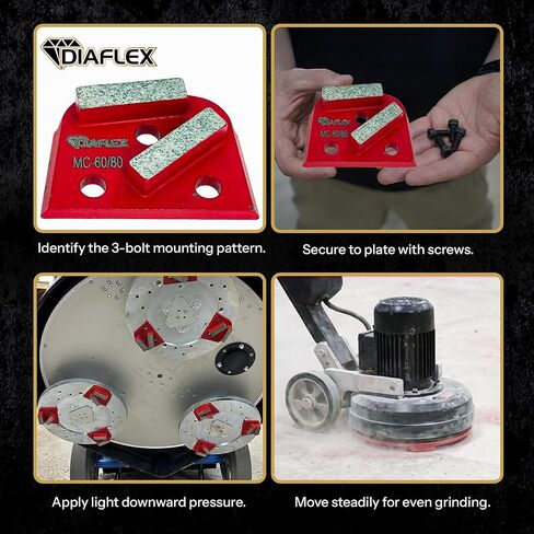 أداة طحن بقضيب مزدوج من Diaflex، (MC) 60/80 حبيبة متوسطة الحجم، شبه منحرف سريع التغيير لإعداد الأرضيات الخرسانية، متوافقة مع Lavina وEDCO & Bartell Global، عبوة من 3 قطع in Saudi Arabia