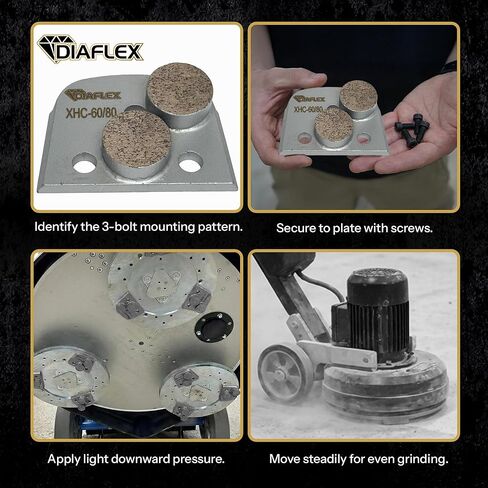 Diaflex Double Round Grinding Tool, (XHC) 60/80 Grit Extra Soft Bond, Quick Change Dovetail Trapezoid for Concrete Floor Preparation, Compatible w/Lavina, EDCO & Bartell Global, 3 Pack in Saudi Arabia