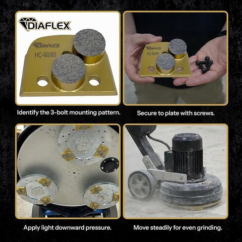 Diaflex Double Round Grinding Tool, (HC) 60/80 Grit Hard Bond, Quick Change Dovetail Trapezoid for Concrete Floor Preparation, Compatible with Lavina, EDCO & Bartell Global, 3 Pack in Saudi Arabia
