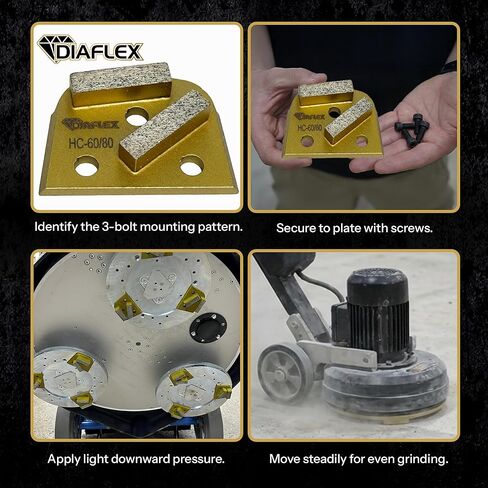 أداة طحن بقضيب مزدوج من Diaflex، (HC) 60/80 حبيبة ناعمة، شبه منحرف سريع التغيير لإعداد الأرضية الخرسانية، متوافقة مع Lavina وEDCO & Bartell Global، عبوة من 3 قطع in Saudi Arabia