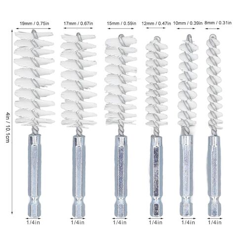 Drill Bore Cleaning Brush Set, 6 Piece Nylon White Wire Brushes, 1/4 Inch Hex Shank for Electric Drill Die Grinder in Kuwait