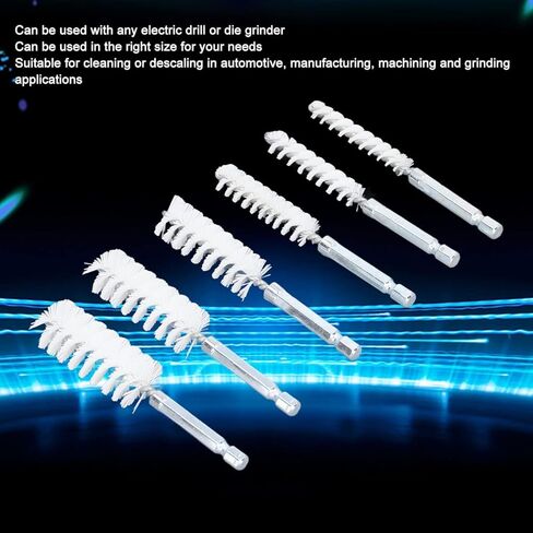 Drill Bore Cleaning Brush Set, 6 Piece Nylon White Wire Brushes, 1/4 Inch Hex Shank for Electric Drill Die Grinder in Kuwait