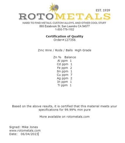 4 قطع من RotoMetals' 99.99% عالية النقاء من قضيب الزنك الأنود المعدني لتنقية المياه والتجربة العلمية المدرسية قطر البحث 1/4 بوصة الطول 4 بوصة - صنع في الولايات المتحدة الأمريكية in Saudi Arabia