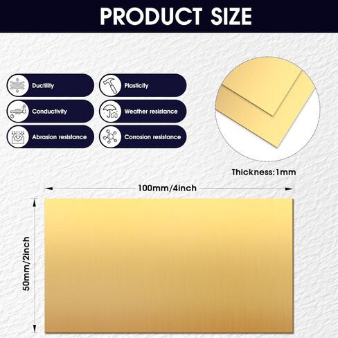 2 Pcs Brass Sheet,2" x 4",18 Gauge(1mm) Thickness, 99.9% Pure Brass Plate,for Engraving, Crafting, Jewelry in Kuwait