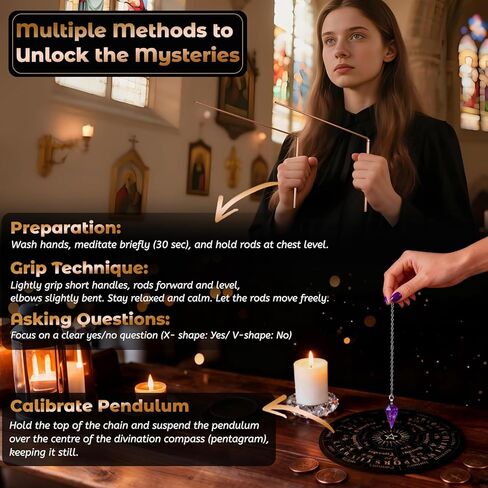 Copper Dowsing Rods Kit - 99.9% Pure Copper Divining Rods with Gift Bag Pendulum Board Set Spiritual Exploration Divination Tools for Water Divining Witching, Energy Healing, Paranormal, Ghost Hunting in Kuwait