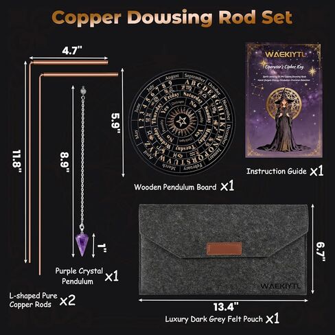Copper Dowsing Rods Kit - 99.9% Pure Copper Divining Rods with Gift Bag Pendulum Board Set Spiritual Exploration Divination Tools for Water Divining Witching, Energy Healing, Paranormal, Ghost Hunting in Kuwait