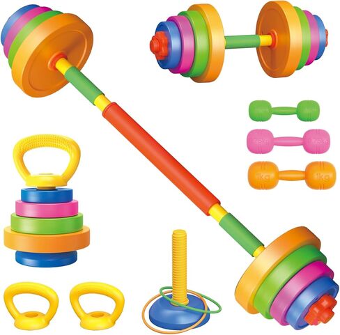 Kids Exercise Weight Set, 2-In-1 Barbell and Dumbbell Workout Equipment, Toddler Beginner Gym Toy for Pretend Play Lifting Exercise & Fitness, Adjustable Fill with Sand or Water in Saudi Arabia