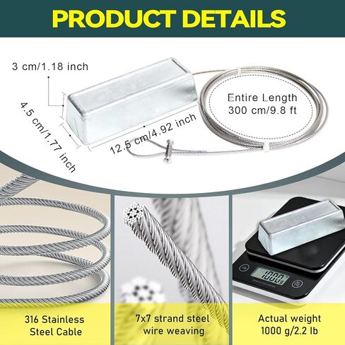 2.2 lb Zinc Sacrificial Anode for Boat Lift Systems, 10 ft 316 Stainless Steel Cable, Hanging Protection Zinc Anode for Dock, Including Crimps for Easy Installation in Saudi Arabia