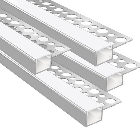 4 عبوات من قنوات LED الجصية بطول 3.3 قدم/1 متر، ملف تعريف LED من الألومنيوم للجدران الجافة بدون حواف مع ناشر حليبي، قناة ألمنيوم بشريط LED بحافة واحدة للجدار والسقف in Saudi Arabia