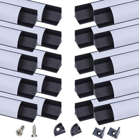 Muzata 10 حزمة 6.6FT/2M V شكل قناة LED قناة توزيع شريط LED من الألومنيوم الأسود مع غطاء أبيض حليبي إضاءة زاوية سهلة التركيب V1SW BW 2M in Saudi Arabia