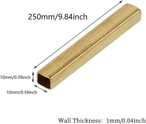 2Pcs Brass Square Tubes - 10 * 10mm (0.039" Wall Thickness, 9.8" Length) - Solid Brass Hollow Square Tube for DIY, Craft, Structural Support, and Decorative Projects in Saudi Arabia