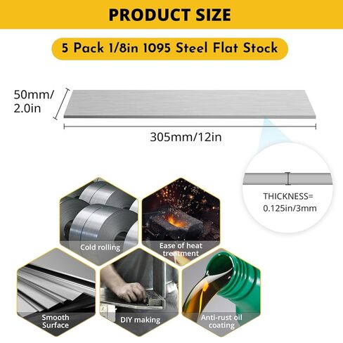 5 Pack 1095 Steel Flat Stock Bar,12" x 2" x 1/8" Perfect Knife Making Steel Barstock for Hobbyist and Professional Use,High Carbon Steel with Strict Quality Standards for DIY Knife Making in Saudi Arabia
