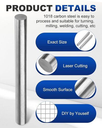 Rocaris 2pcs 1" Diameter 1018 Carbon Cold Rolled Steel Bar, 9" Length Steel Round Rod, Unpolished Finish Steel Rod for Metalworking, Shafts, Gears, Lathes, DIY in Saudi Arabia