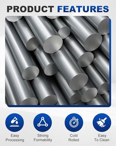 Rocaris 2pcs 1" Diameter 1018 Carbon Cold Rolled Steel Bar, 9" Length Steel Round Rod, Unpolished Finish Steel Rod for Metalworking, Shafts, Gears, Lathes, DIY in Saudi Arabia