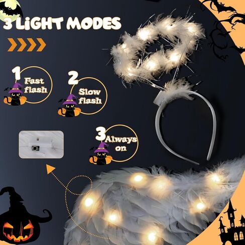 Angel Costumes Wings and Halo with LED Lights for Adult Women Kids Light Up Wings Tutu Skirt Star Wands Halloween Set 4PCS in Kuwait