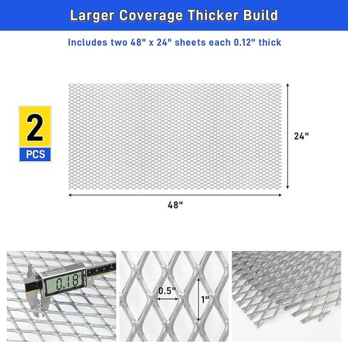 قطعتان من الصفائح المعدنية الموسعة الفولاذية المسطحة 48 × 24 بوصة، 11 ورقة شبكية فولاذية ملفوفة على البارد سميكة لشواء الشواء، صفائح معدنية مثقوبة شاشة شبكية للمدخنين ومشاريع DIY في الأماكن المغلقة والخارجية in Kuwait