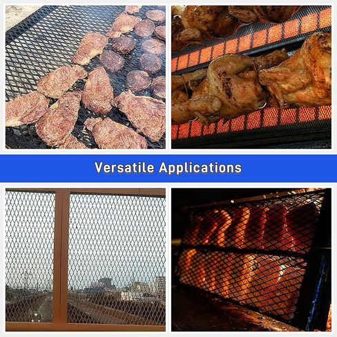 قطعتان من الصفائح المعدنية الموسعة الفولاذية المسطحة 48 × 24 بوصة، 11 ورقة شبكية فولاذية ملفوفة على البارد سميكة لشواء الشواء، صفائح معدنية مثقوبة شاشة شبكية للمدخنين ومشاريع DIY في الأماكن المغلقة والخارجية in Kuwait