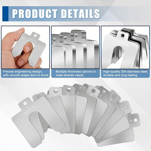 Stainless Steel Shim Kit - 100 Pcs (10 Sizes, 10 Pcs Each), 2"x2" Slotted Metal Shims for Leveling, Motor Alignment, Industrial Assortment with Storage Box for Machinist, Shop in Kuwait