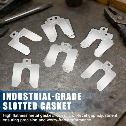 Stainless Steel Shim Kit - 100 Pcs (10 Sizes, 10 Pcs Each), 2"x2" Slotted Metal Shims for Leveling, Motor Alignment, Industrial Assortment with Storage Box for Machinist, Shop in Kuwait