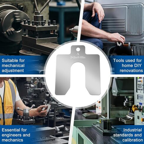 Stainless Steel Shim Kit - 100 Pcs (10 Sizes, 10 Pcs Each), 2"x2" Slotted Metal Shims for Leveling, Motor Alignment, Industrial Assortment with Storage Box for Machinist, Shop in Kuwait