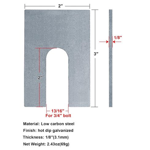 12 Pack 3" x 2" Steel Metal Flat Horseshoe Shim Washers for 3/4" Bolts, 1/8" Thick, Leveling Shims in Saudi Arabia